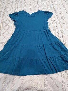 Time and Tru Teal Tiered Midi Dress